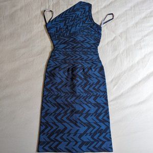 Herve Leger One Shoulder Blue Bandage Dress XXS